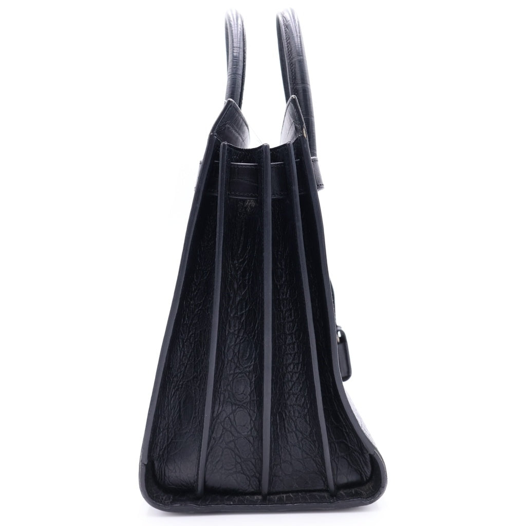 SAINT LAURENT PARIS(サンローランパリ) 型押しクロコ ハンドバック ブラック レザー シルバー金具 レディース