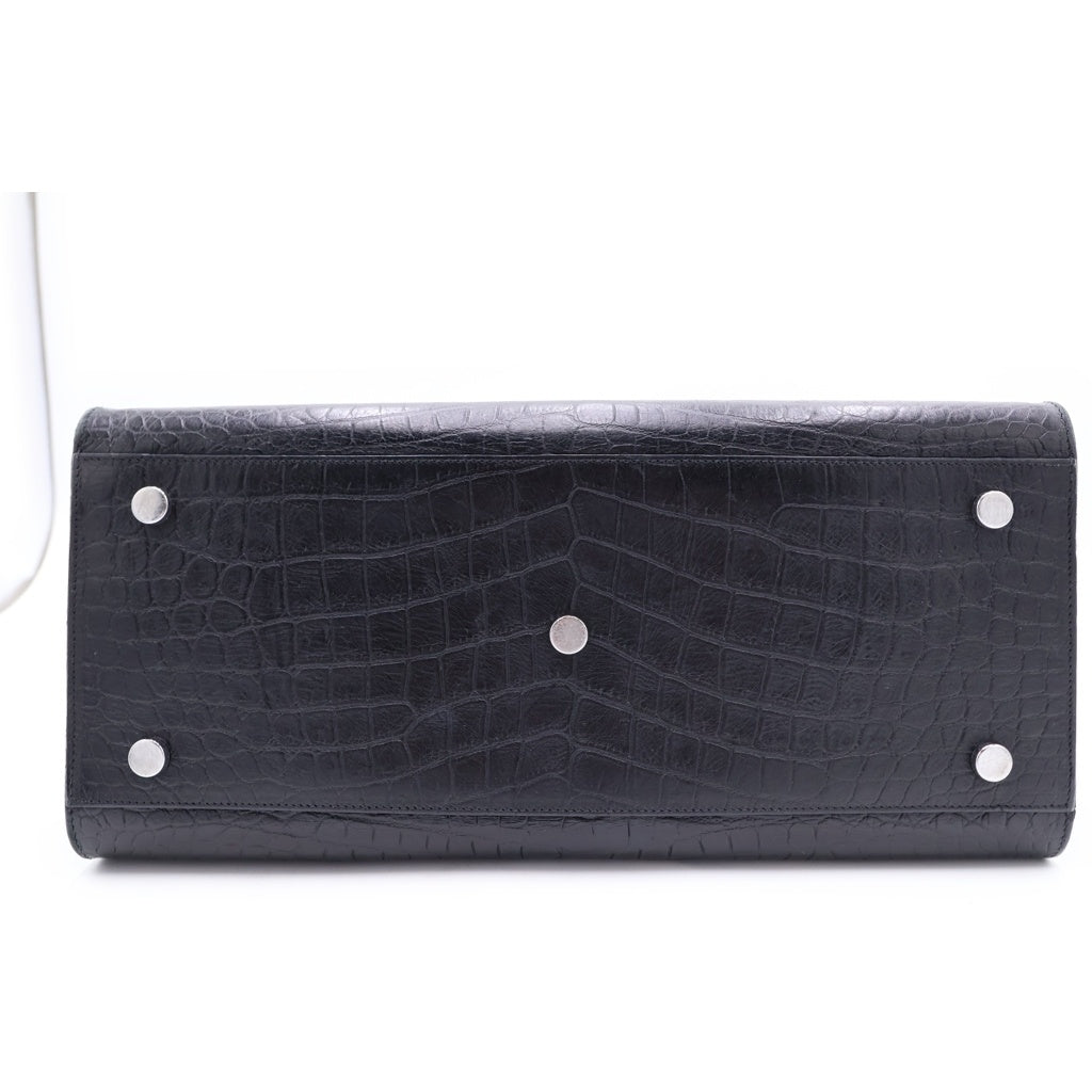SAINT LAURENT PARIS(サンローランパリ) 型押しクロコ ハンドバック ブラック レザー シルバー金具 レディース