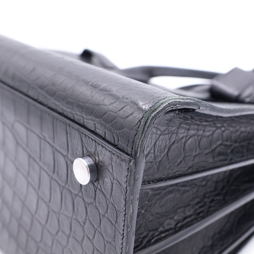 SAINT LAURENT PARIS(サンローランパリ) 型押しクロコ ハンドバック ブラック レザー シルバー金具 レディース