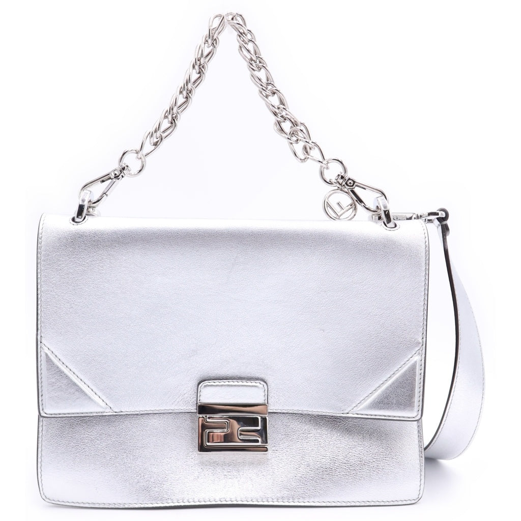 FENDI(フェンディ) キャンユー レザー 2WAY チェーン ハンドバッグ ショルダーバッグ シルバー レディース