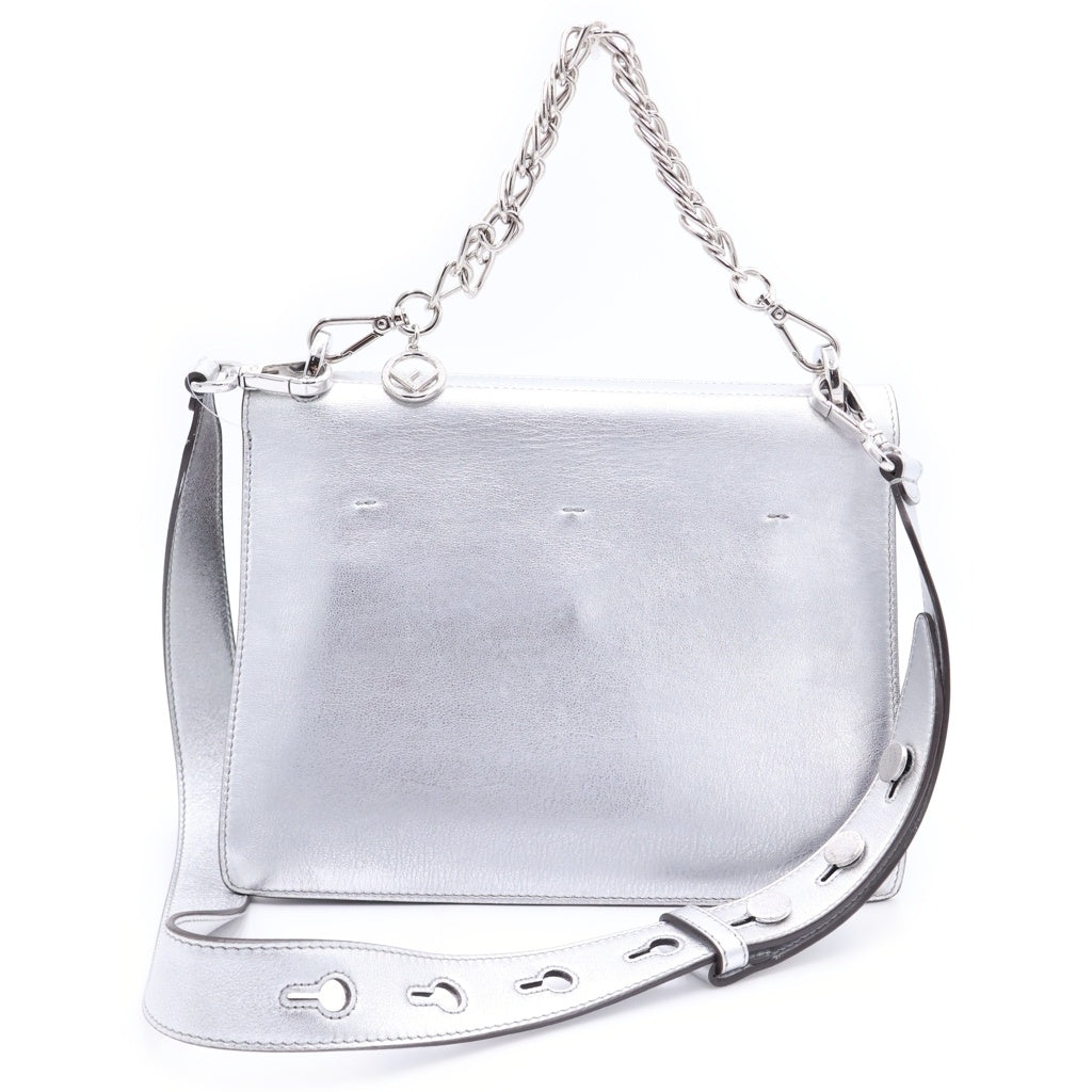 FENDI(フェンディ) キャンユー レザー 2WAY チェーン ハンドバッグ ショルダーバッグ シルバー レディース