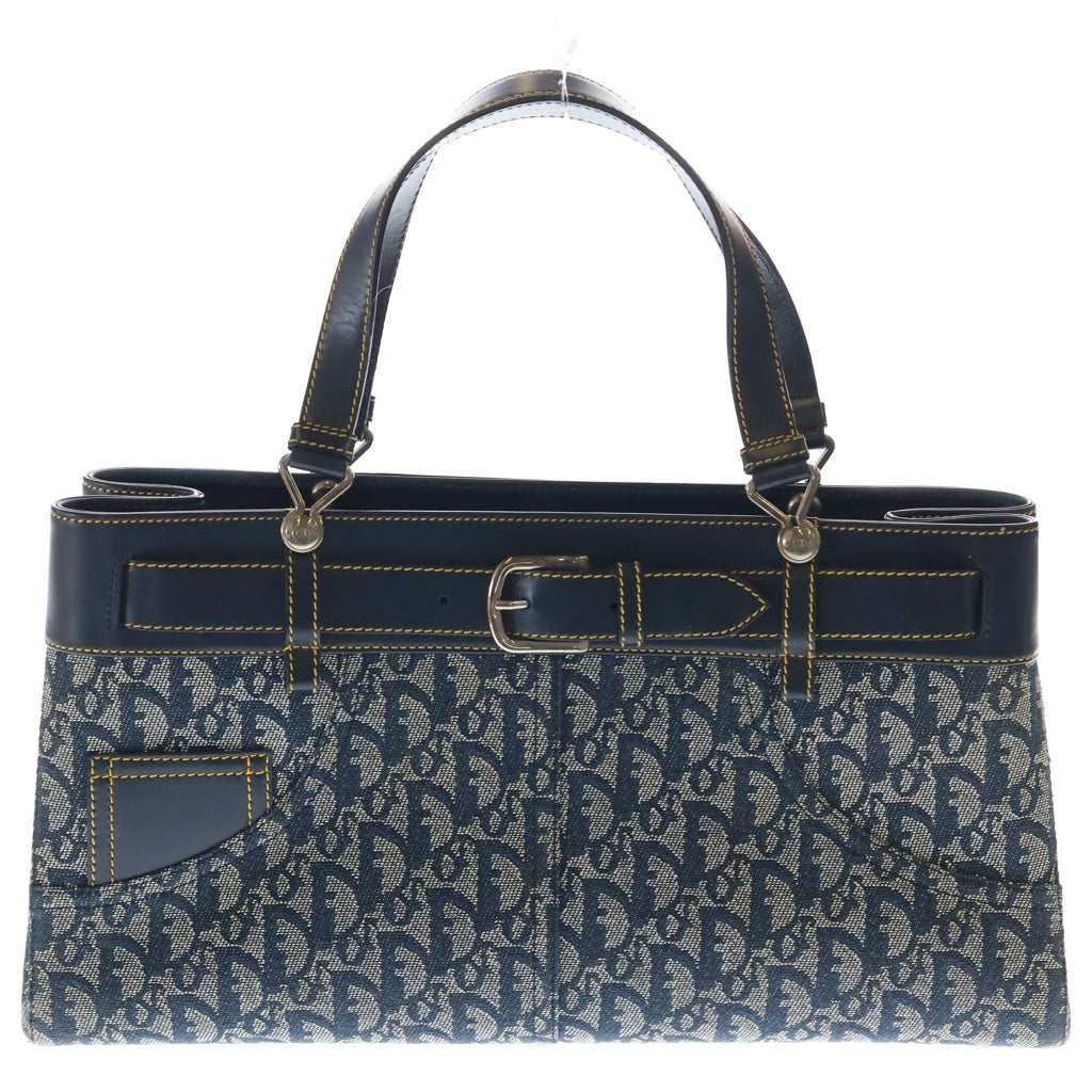 Christian Dior(クリスチャンディオール) トロッター キャンバス×レザー トートバッグ ハンドバッグ ブルー レディース