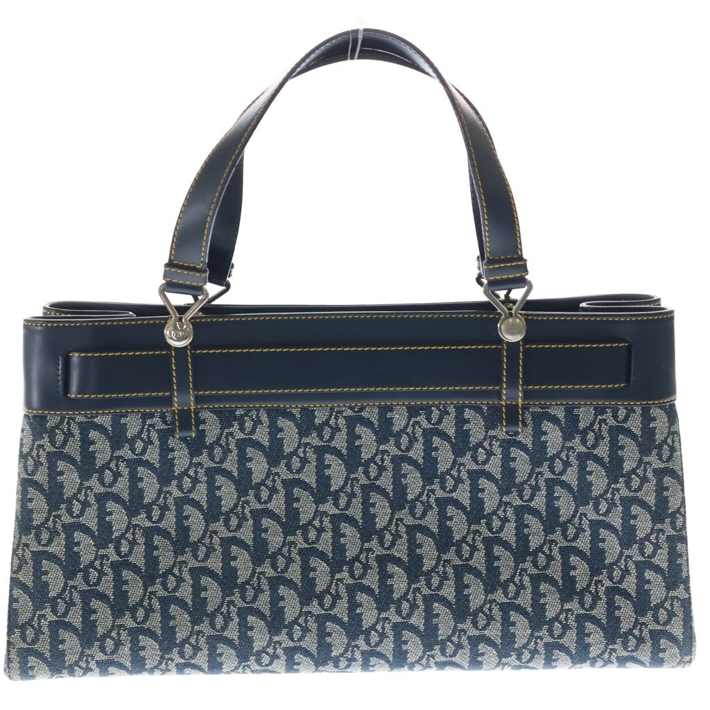 Christian Dior(クリスチャンディオール) トロッター キャンバス×レザー トートバッグ ハンドバッグ ブルー レディース