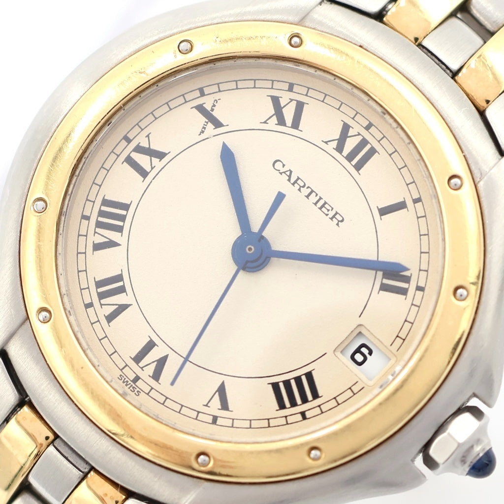 Cartier(カルティエ) パンテール クーガー SM 2ロウ 白文字盤 クォーツウォッチ 腕時計 K18YG シルバー/イエローゴールド W35005B6 レディース
