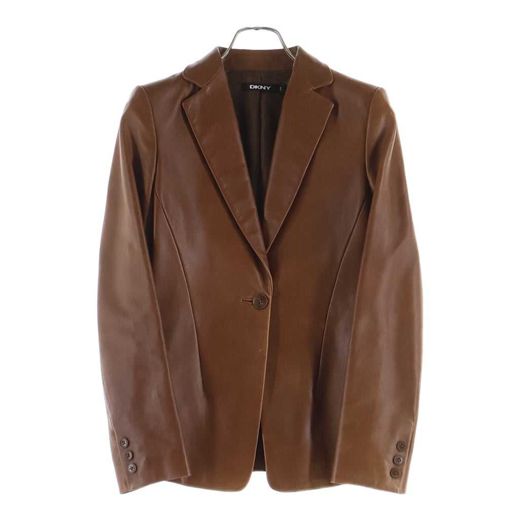 DKNY(ダナキャラン) ラムスキン レザー 1B テーラードジャケット ブラウン レディース