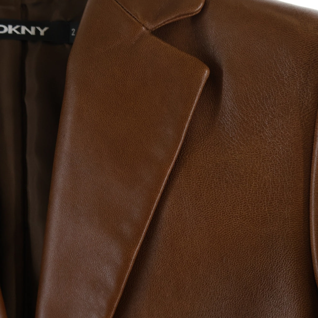 DKNY(ダナキャラン) ラムスキン レザー 1B テーラードジャケット ブラウン レディース