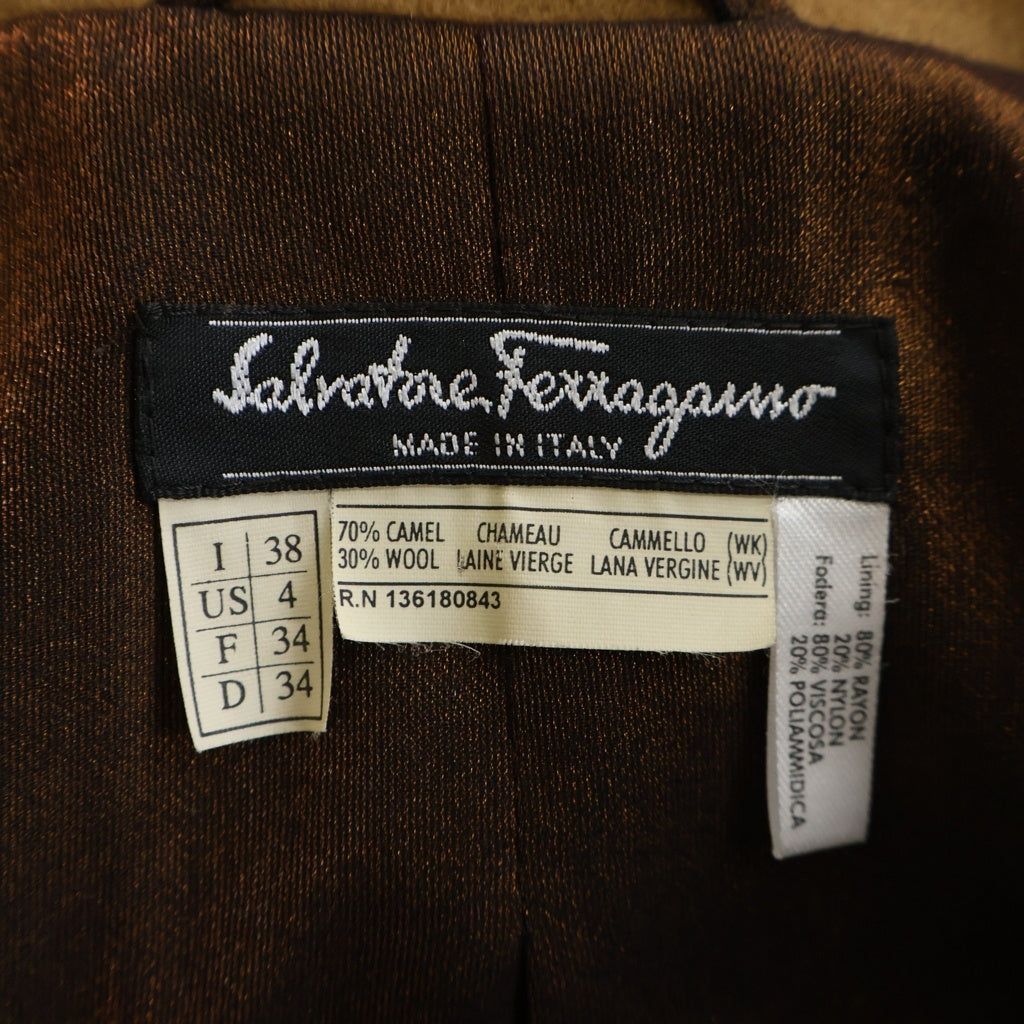 Salvatore Ferragamo(サルヴァトーレ フェラガモ) メルトンキャメル ウール 2B ショート コート ブラウン レディース