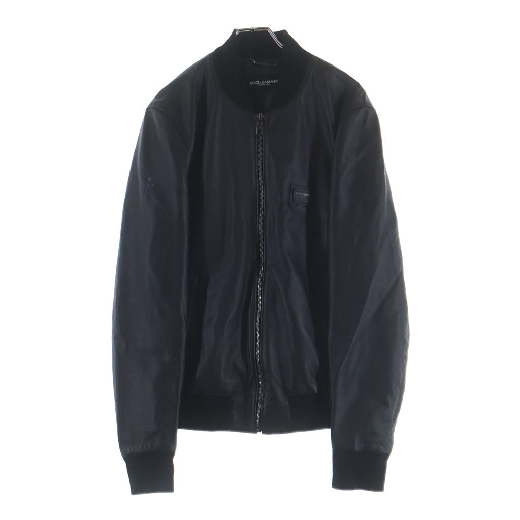 DOLCE & GABBANA(ドルチェアンドガッバーナ) ロゴプレート レザー ジップアップ ボンバージャケット ブラック G9PB9L/FUL89