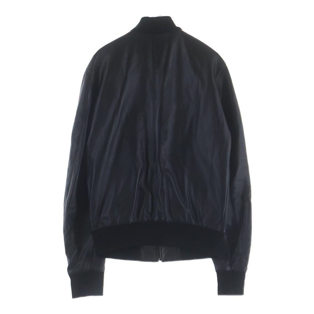 DOLCE & GABBANA(ドルチェアンドガッバーナ) ロゴプレート レザー ジップアップ ボンバージャケット ブラック G9PB9L/FUL89
