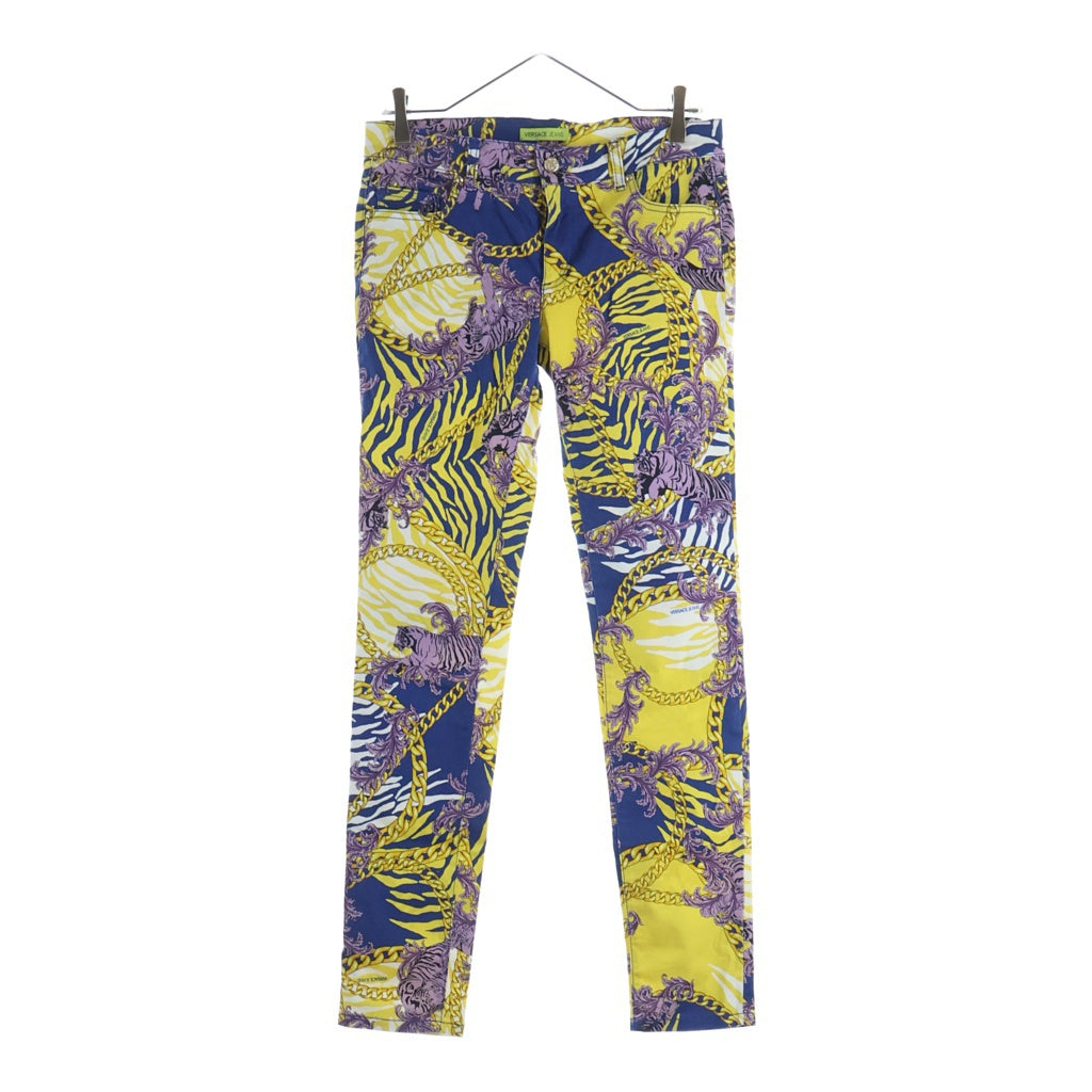 VERSACE(ヴェルサーチ) VERSACE JEANS 総柄 ポリエステル コットンパンツ チェーン 虎 イエロー/ブルー/パープル 943 932 833 927 レディース