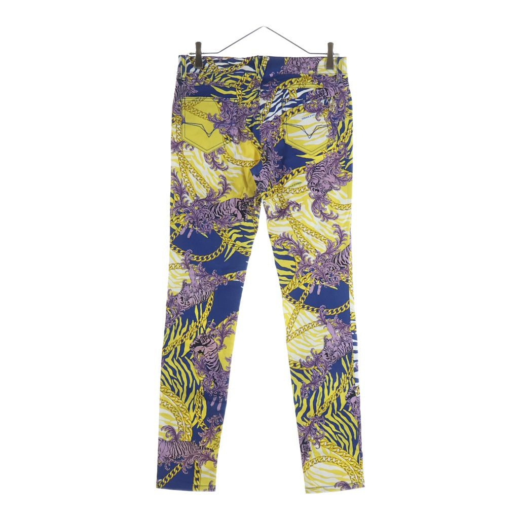 VERSACE(ヴェルサーチ) VERSACE JEANS 総柄 ポリエステル コットンパンツ チェーン 虎 イエロー/ブルー/パープル 943 932 833 927 レディース