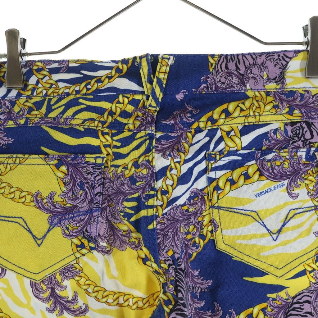 VERSACE(ヴェルサーチ) VERSACE JEANS 総柄 ポリエステル コットンパンツ チェーン 虎 イエロー/ブルー/パープル 943 932 833 927 レディース