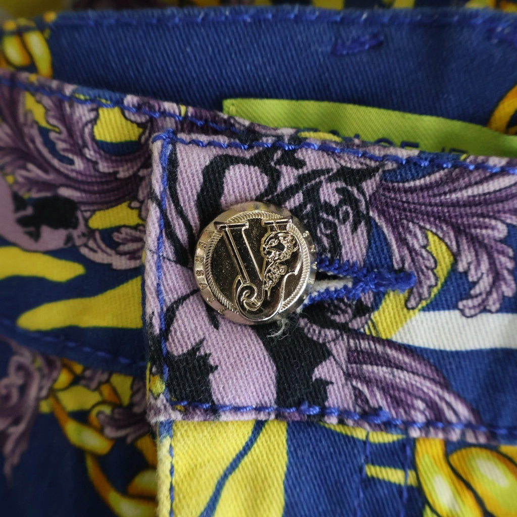 VERSACE(ヴェルサーチ) VERSACE JEANS 総柄 ポリエステル コットンパンツ チェーン 虎 イエロー/ブルー/パープル 943 932 833 927 レディース