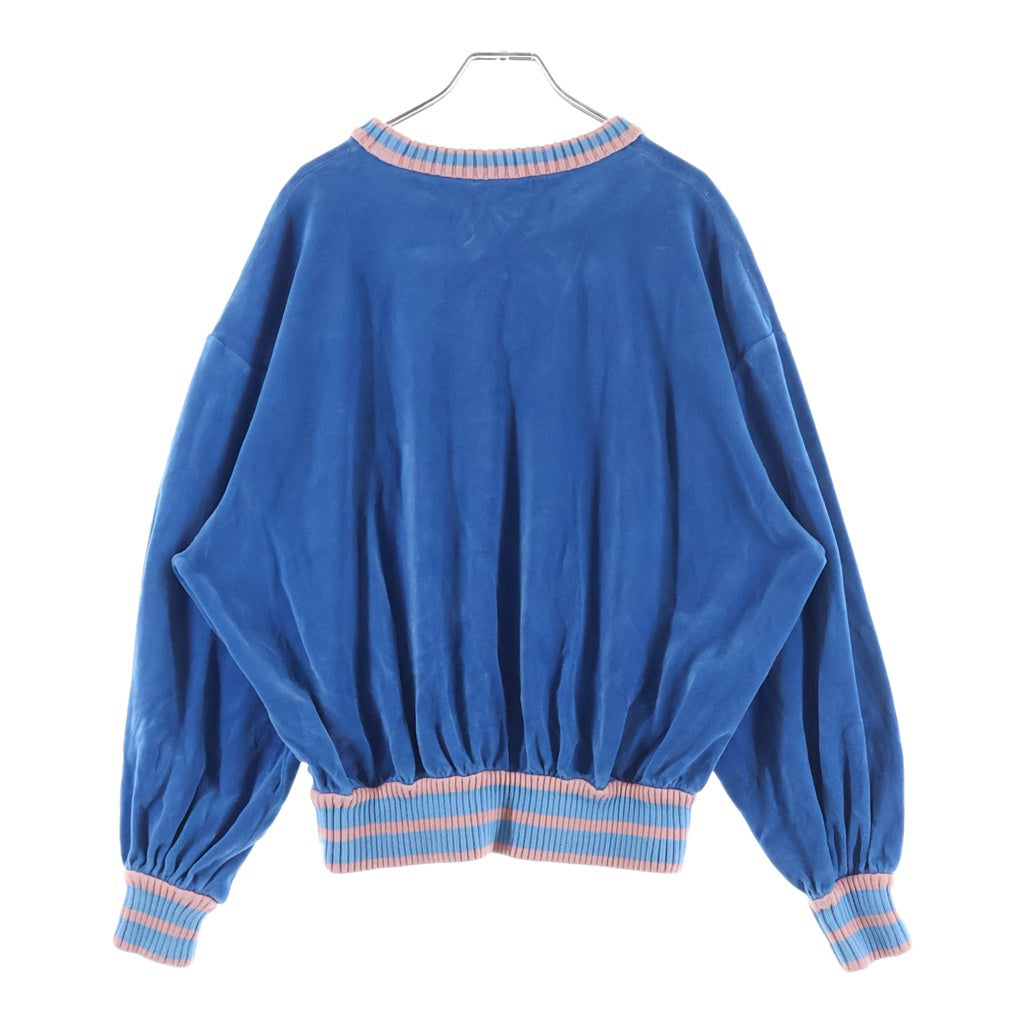 GUCCI(グッチ) テニスロゴモチーフ 刺繍 ベロア コットン スウェット プルオーバー トップス #S ブルー レディース
