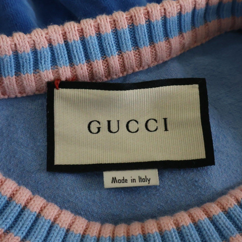 GUCCI(グッチ) テニスロゴモチーフ 刺繍 ベロア コットン スウェット プルオーバー トップス #S ブルー レディース