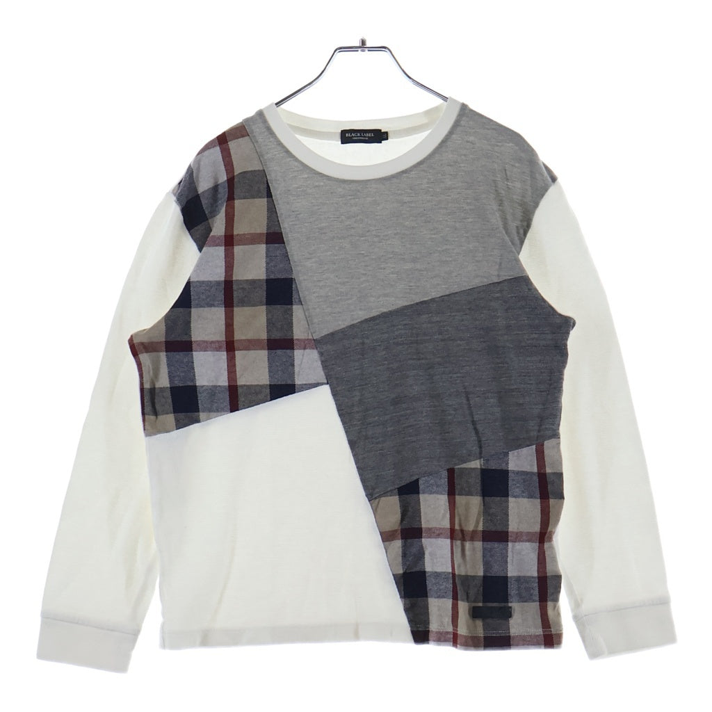 BURBERRY BLACK LABEL(バーバリー ブラックレーベル) クレストブリッジチェック パッチワーク コットン 長袖 Tシャツ #LL ホワイト/グレー レディース
