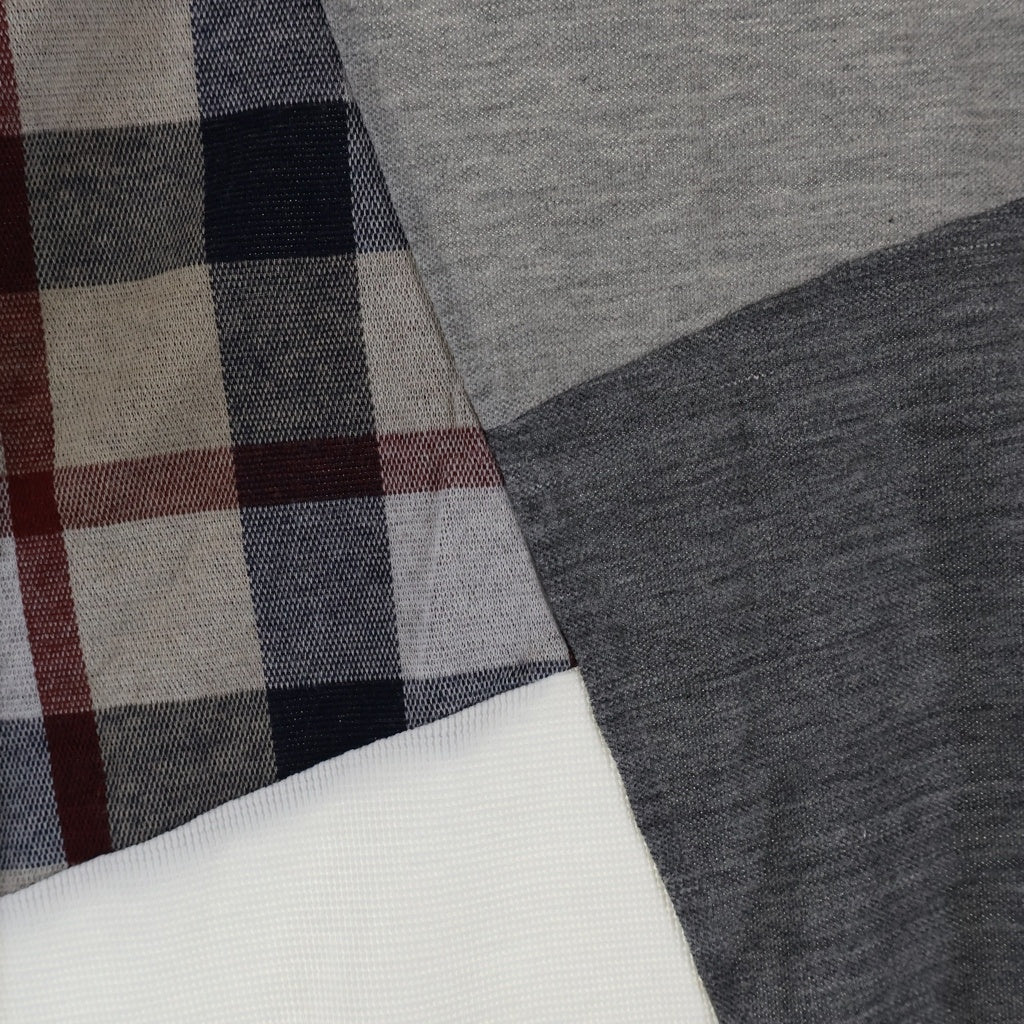 BURBERRY BLACK LABEL(バーバリー ブラックレーベル) クレストブリッジチェック パッチワーク コットン 長袖 Tシャツ #LL ホワイト/グレー レディース