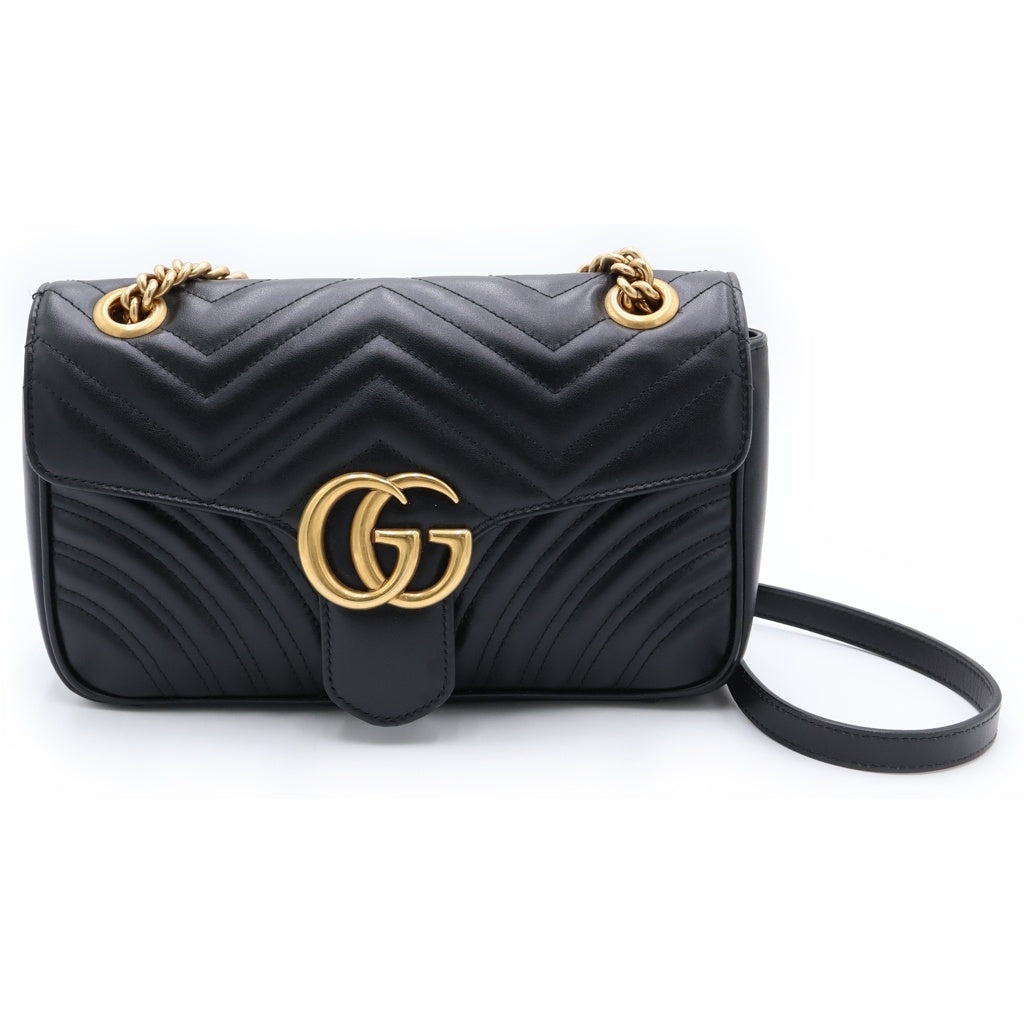 GUCCI(グッチ) GGマーモント キルティング レザー ゴールド金具 チェーン ショルダーバッグ ブラック 443497 レディース