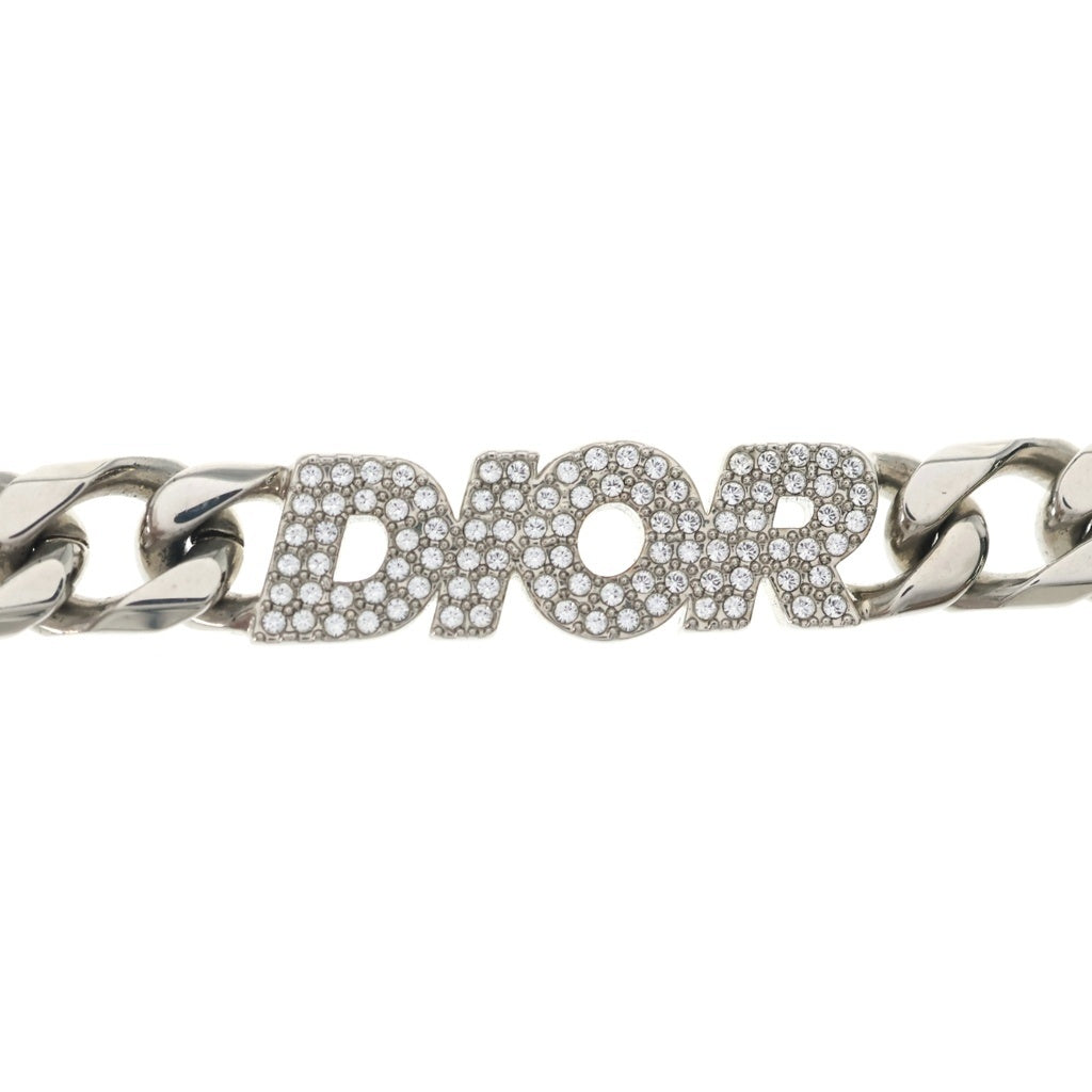 Christian Dior(クリスチャンディオール) Dior Italic ロゴラインストーン チェーンリンクネックレス シルバー レディース