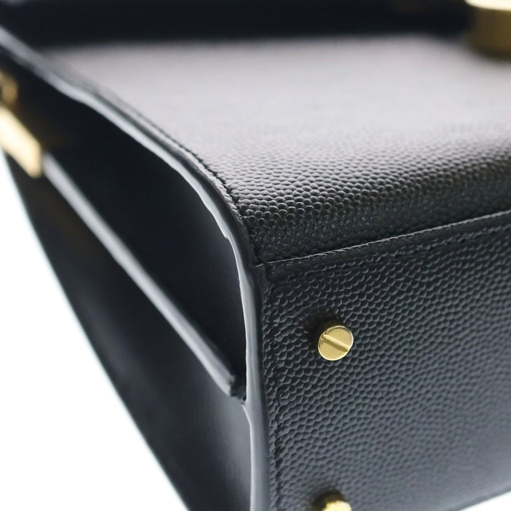 SAINT LAURENT PARIS(サンローランパリ) カサンドラロゴ トップハンドル レザー 2WAY ハンド ショルダーバッグ ゴールド金具 ブラック 623930 レディース
