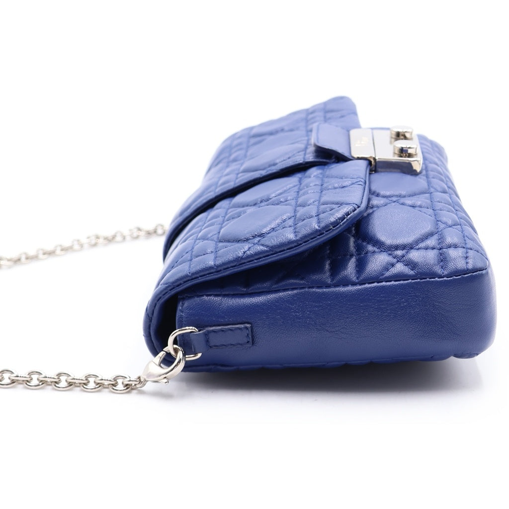 Christian Dior(クリスチャンディオール) カナージュ チェーンウォレット ショルダーバッグ ブルー レザー 02-1U-0122 シルバー金具 レディース