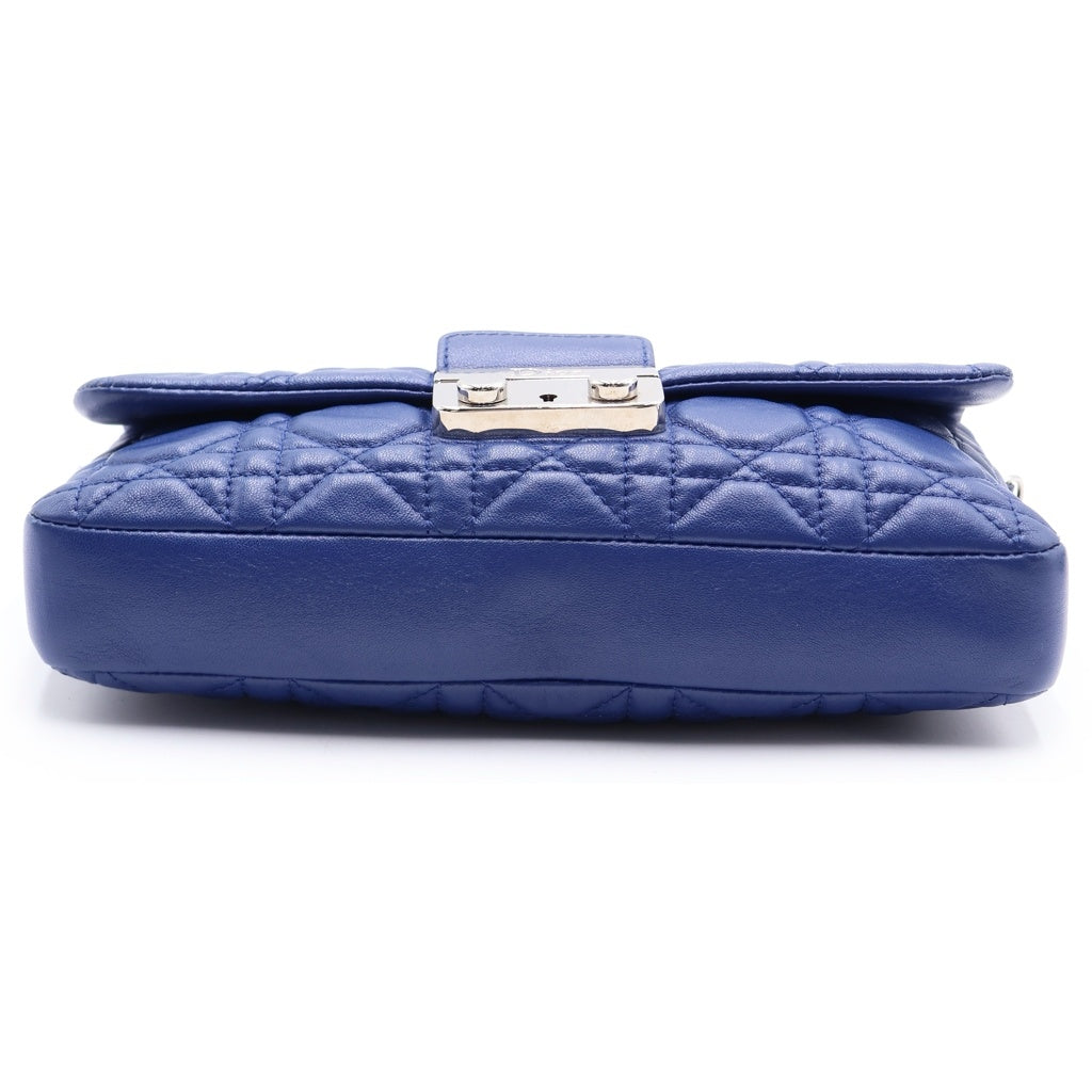 Christian Dior(クリスチャンディオール) カナージュ チェーンウォレット ショルダーバッグ ブルー レザー 02-1U-0122 シルバー金具 レディース