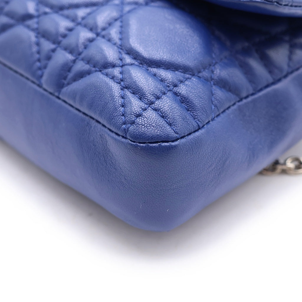 Christian Dior(クリスチャンディオール) カナージュ チェーンウォレット ショルダーバッグ ブルー レザー 02-1U-0122 シルバー金具 レディース