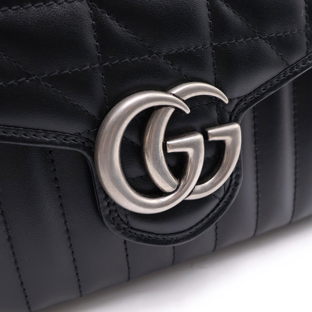 GUCCI(グッチ) GGマーモント チェーンショルダーバッグ 2WAYクラッチ ブラック レザー 474575 シルバー金具 レディース