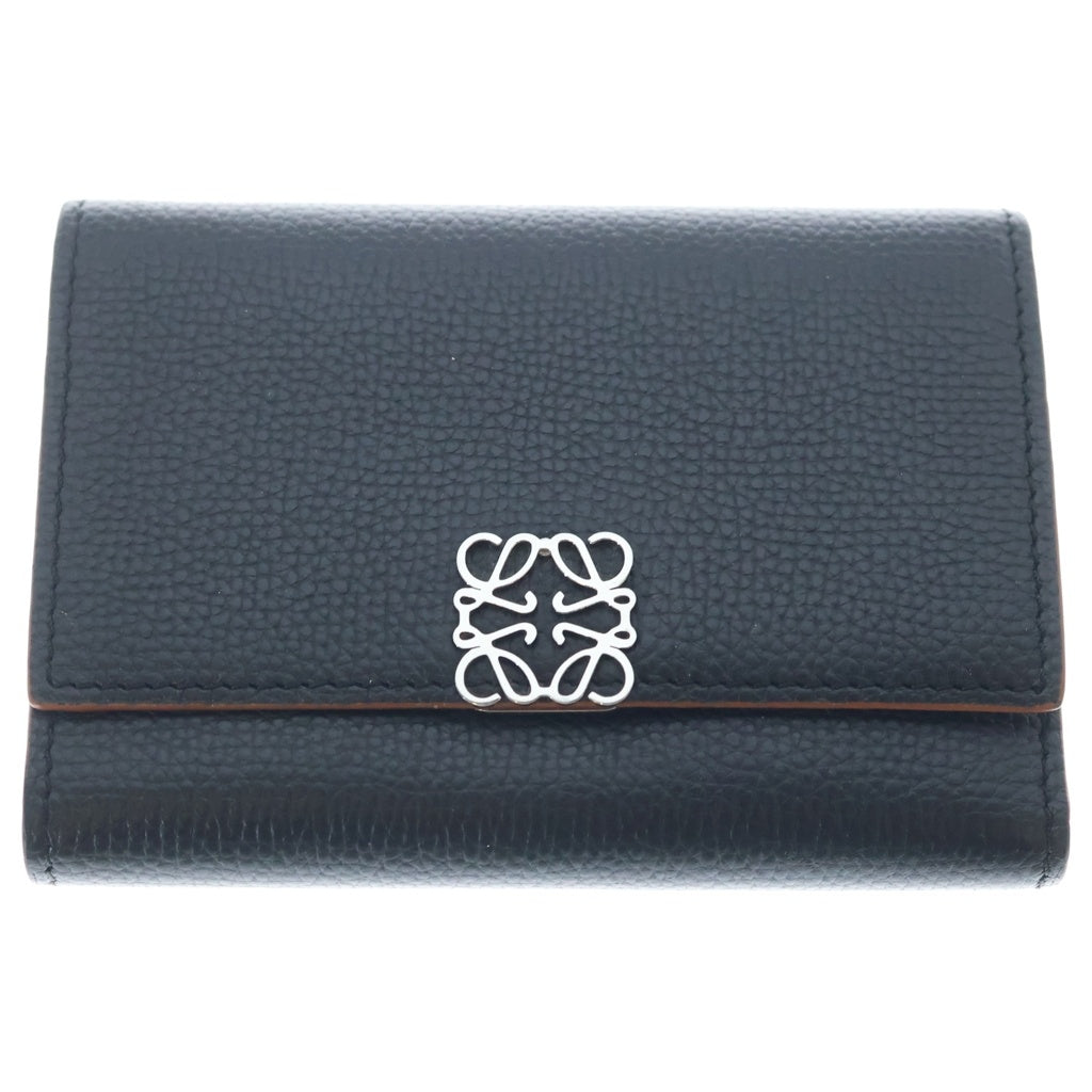 LOEWE(ロエベ) アナグラム トライフォールド コンパクトウォレット 三つ折り 財布 シルバー金具 ブラック レディース