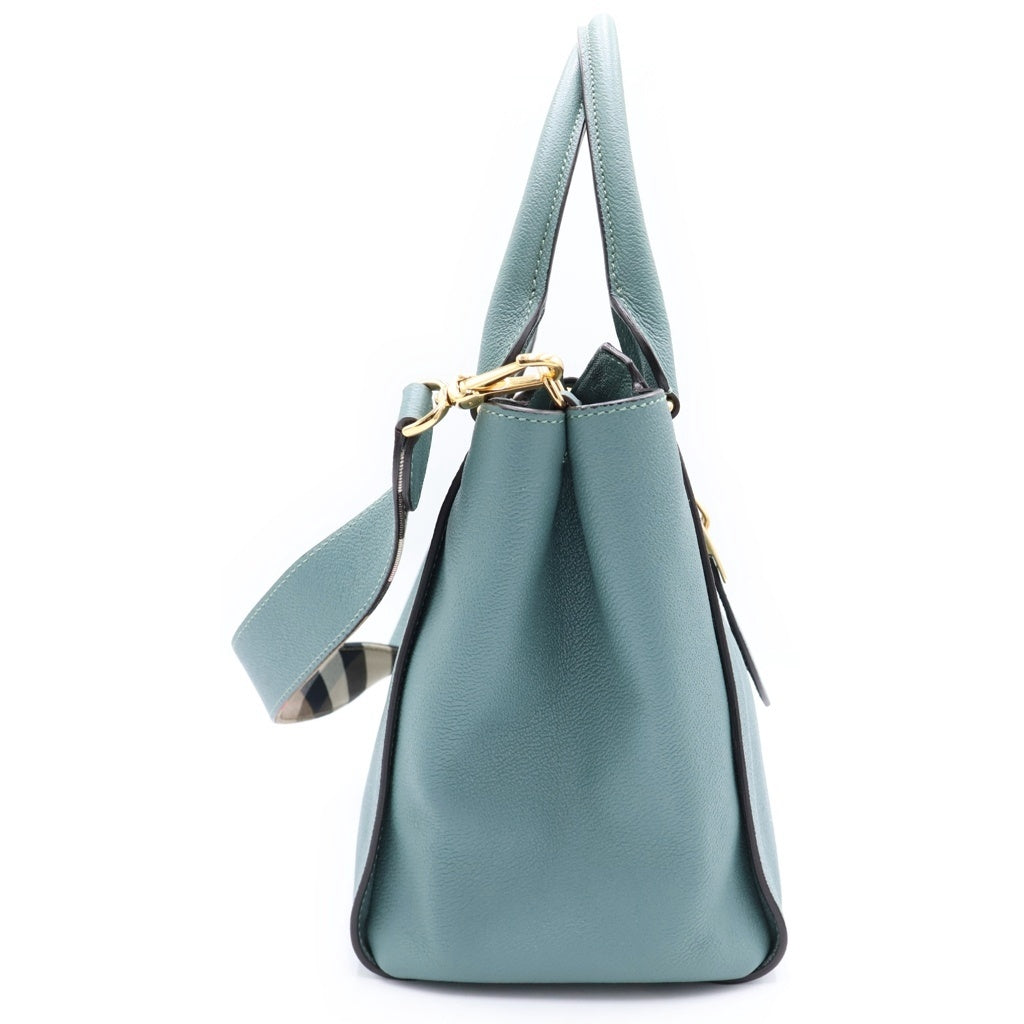 BURBERRY(バーバリー) バックル レザー ゴールド金具 2WAY トートバッグ ハンドバッグ ショルダーバッグ グリーン レディース