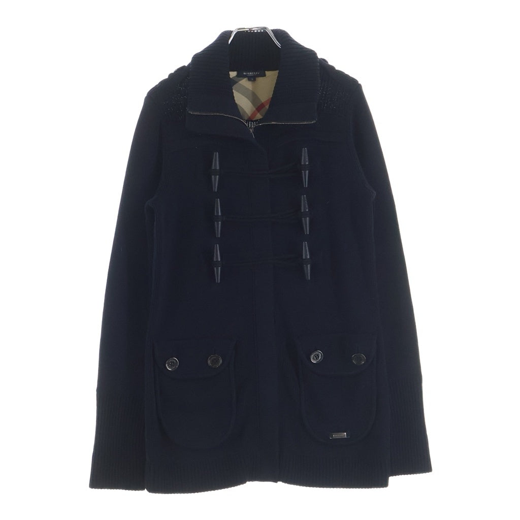BURBERRY BLACK LABEL(バーバリー ブラックレーベル) ダッフルニットジャケット ジップアップ エポレット コットン ネイビー B1N05-301-28