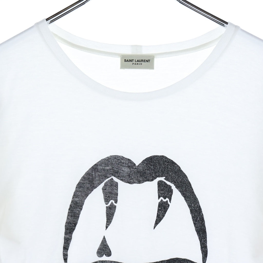 SAINT LAURENT PARIS(サンローランパリ) ブラッドラスター ヴァンパイア プリント コットン 半袖 Tシャツ カットソー #XS ホワイト 351662 レディース