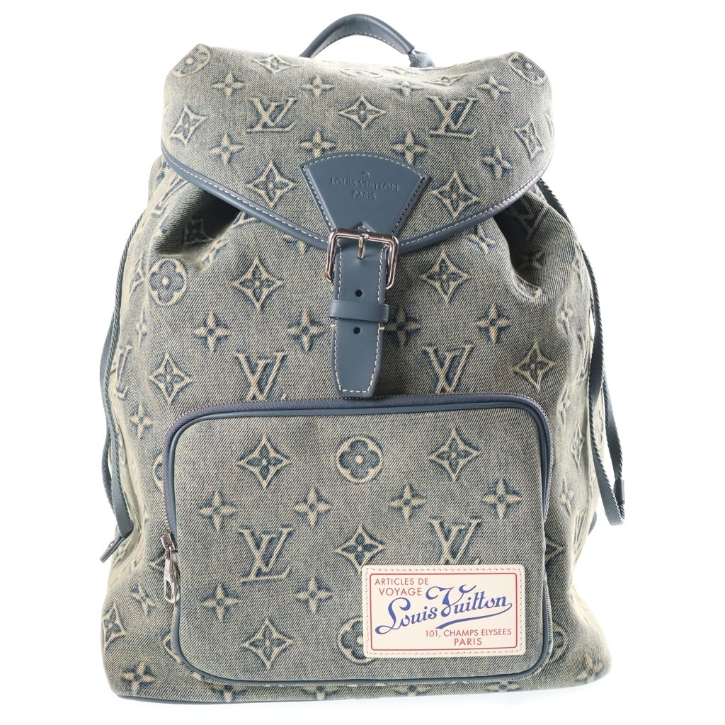 LOUIS VUITTON(ルイヴィトン) モノグラム ウォッシュ デニム モンスリ・バッグパック キャンバス レザー ICタイプ ブルー M22534 レディース