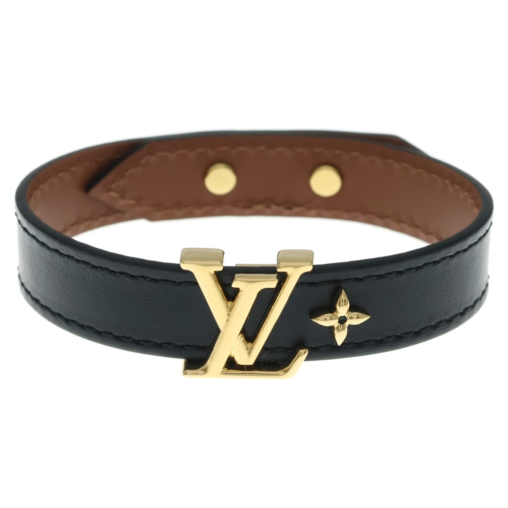 LOUIS VUITTON(ルイヴィトン) モノグラム・フラワー LVイニシャル ブレスレット レザーバンド ブラック×ブラウン M8085F ゴールド金具 レディース