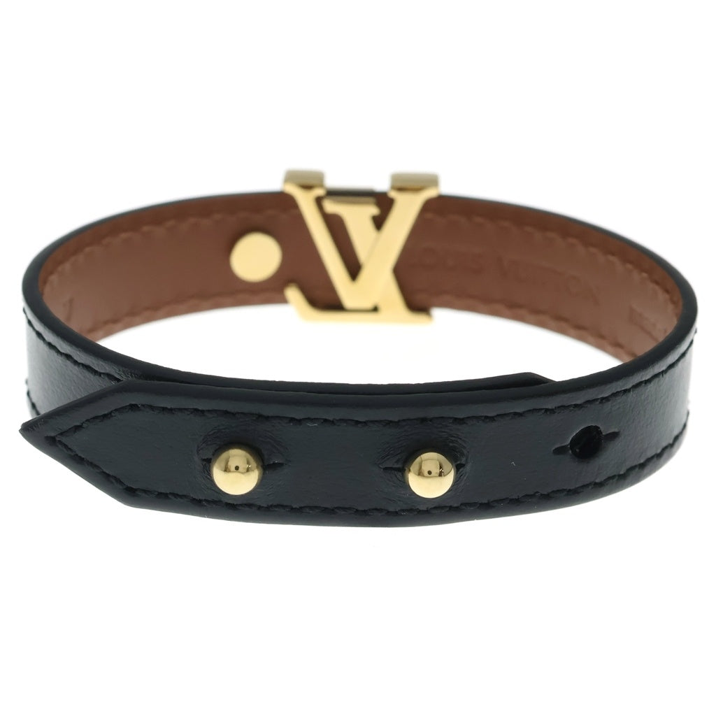 LOUIS VUITTON(ルイヴィトン) モノグラム・フラワー LVイニシャル ブレスレット レザーバンド ブラック×ブラウン M8085F ゴールド金具 レディース