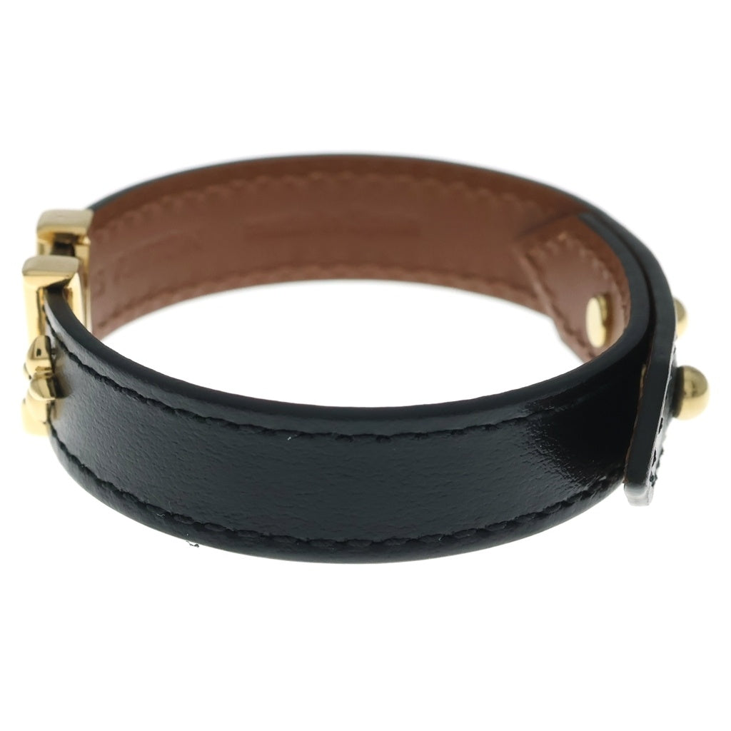 LOUIS VUITTON(ルイヴィトン) モノグラム・フラワー LVイニシャル ブレスレット レザーバンド ブラック×ブラウン M8085F ゴールド金具 レディース