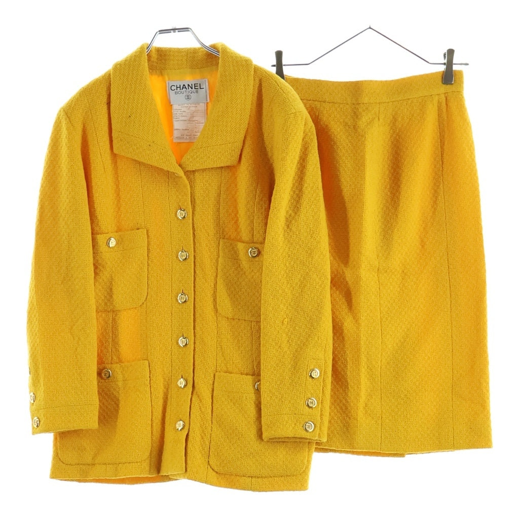 CHANEL(シャネル) 80-90s VINTAGE Tweed SetUp ツイード セットアップ ジャケット スカート イエロー レディース