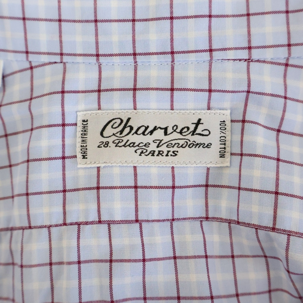 NO BRAND(ノーブランド) Charvet 長袖チェックシャツ ライトブルー