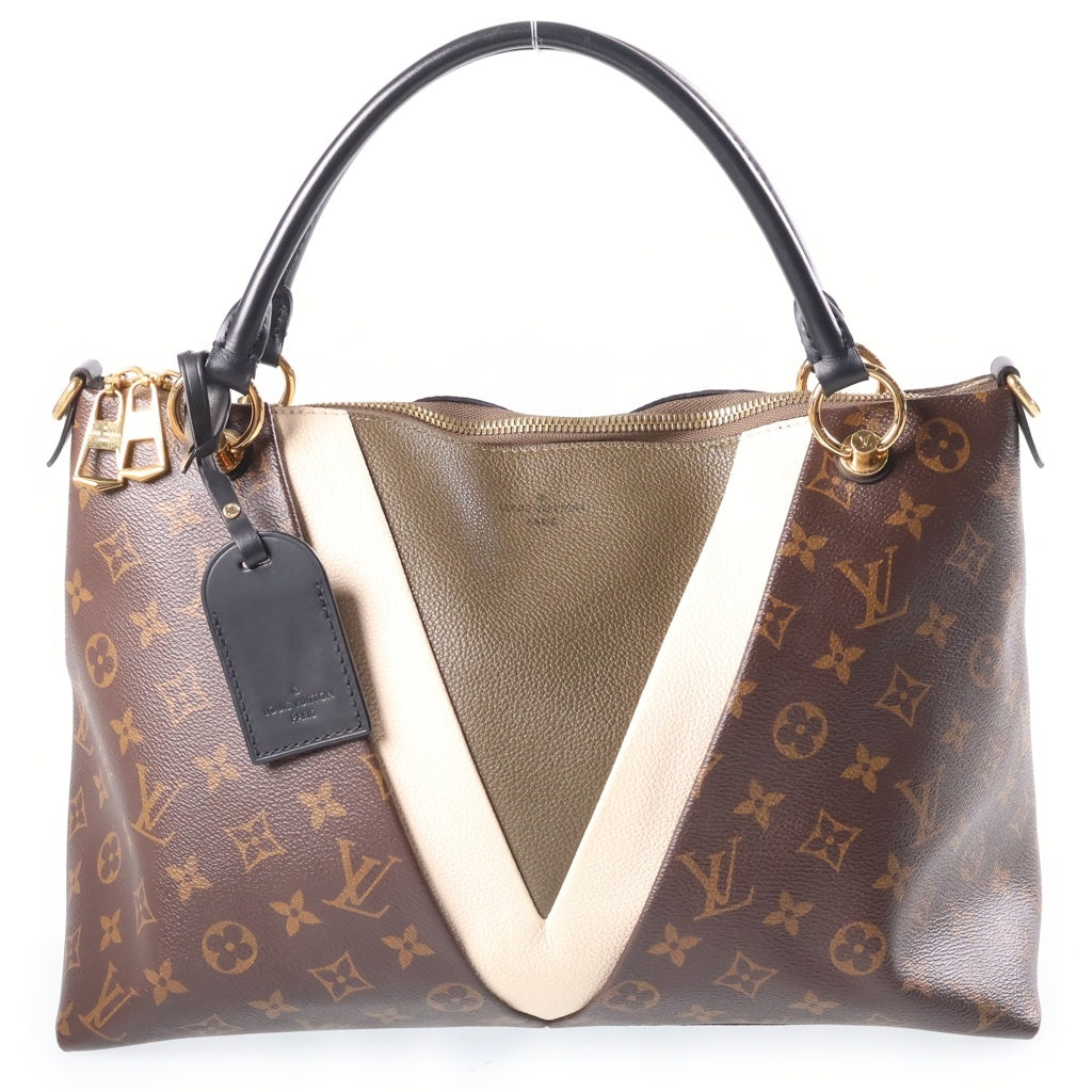 LOUIS VUITTON(ルイヴィトン) モノグラム VトートMM ハンドバッグ ショルダーバッグ PVC×レザー ブラウン×カーキ×ホワイト M44798 レディース