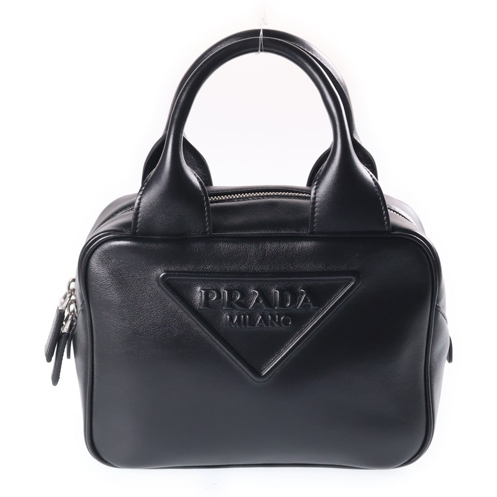 PRADA(プラダ) トライアングルロゴ 2WAYハンドバッグ ショルダーバッグ ブラック レザー 1BB081 シルバー金具 レディース