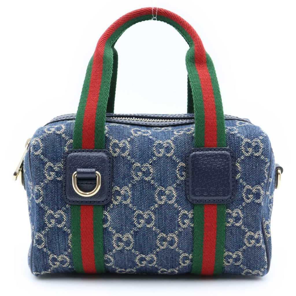GUCCI(グッチ) オフィディア GGデニム ミニ ボストンバッグ 2WAYハンドバッグ インディゴブルー 859975 ゴールド金具 レディース