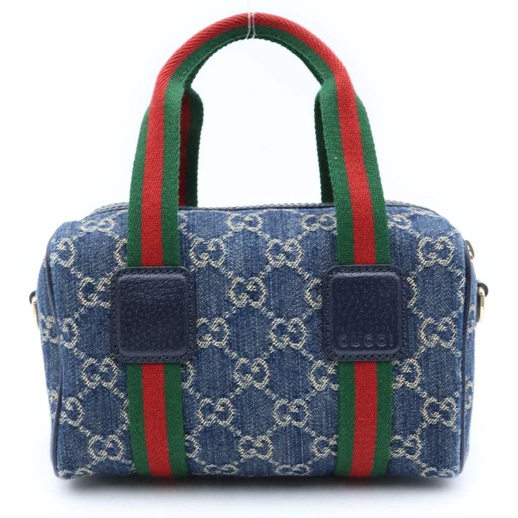 GUCCI(グッチ) オフィディア GGデニム ミニ ボストンバッグ 2WAYハンドバッグ インディゴブルー 859975 ゴールド金具 レディース