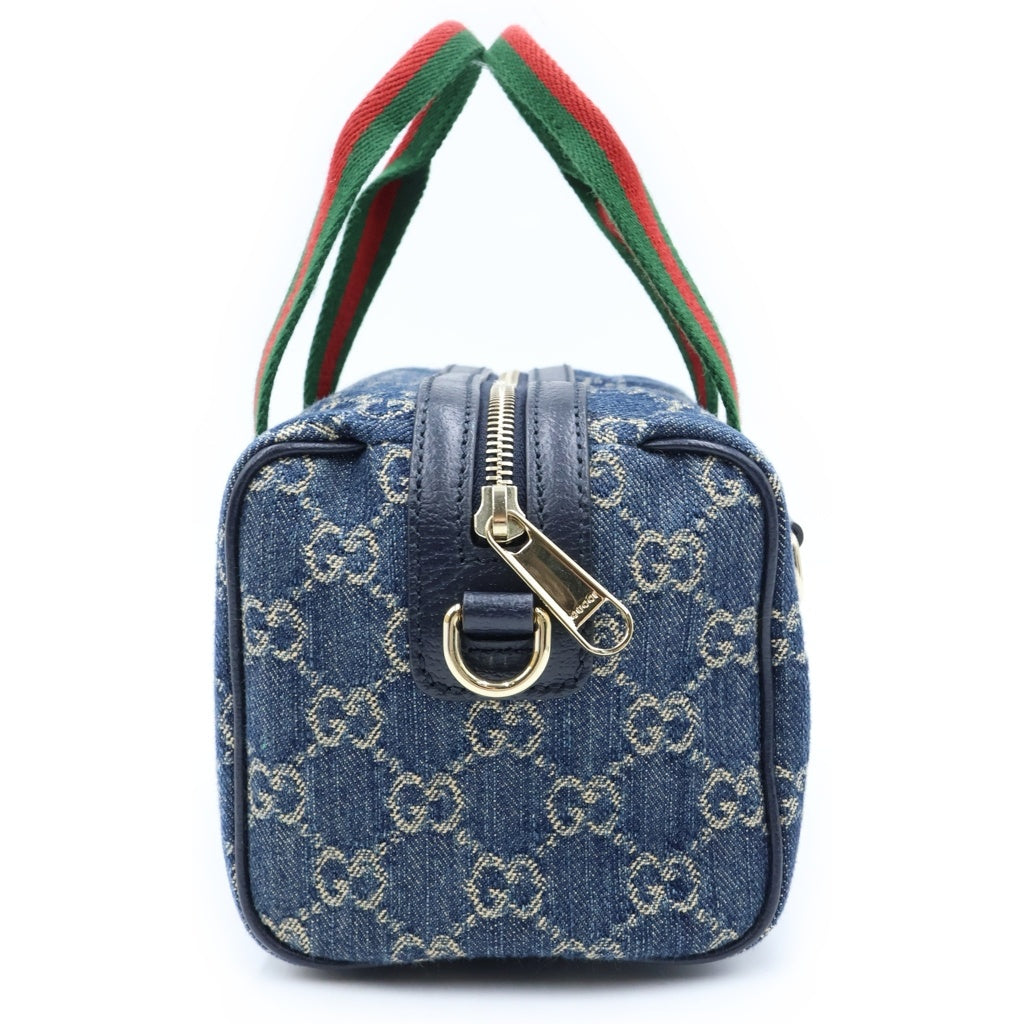 GUCCI(グッチ) オフィディア GGデニム ミニ ボストンバッグ 2WAYハンドバッグ インディゴブルー 859975 ゴールド金具 レディース