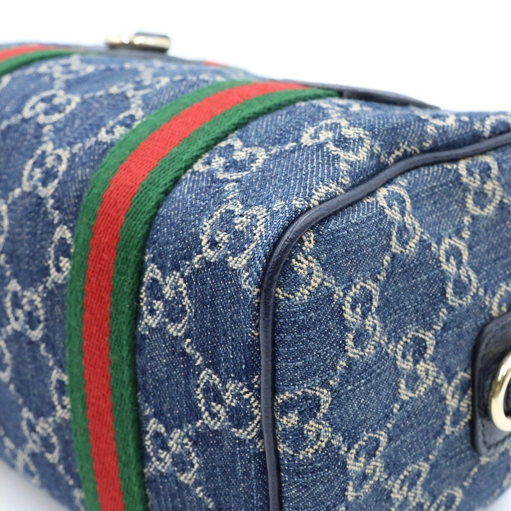 GUCCI(グッチ) オフィディア GGデニム ミニ ボストンバッグ 2WAYハンドバッグ インディゴブルー 859975 ゴールド金具 レディース