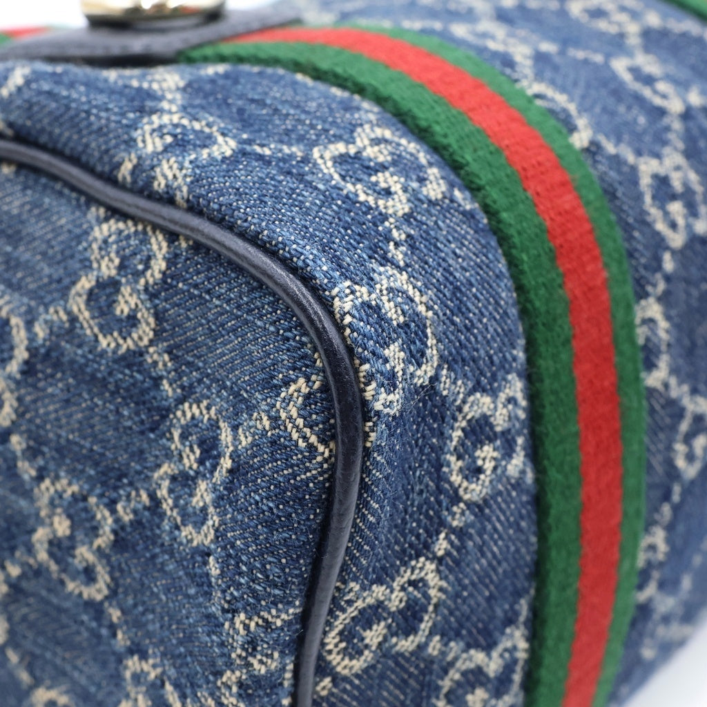 GUCCI(グッチ) オフィディア GGデニム ミニ ボストンバッグ 2WAYハンドバッグ インディゴブルー 859975 ゴールド金具 レディース