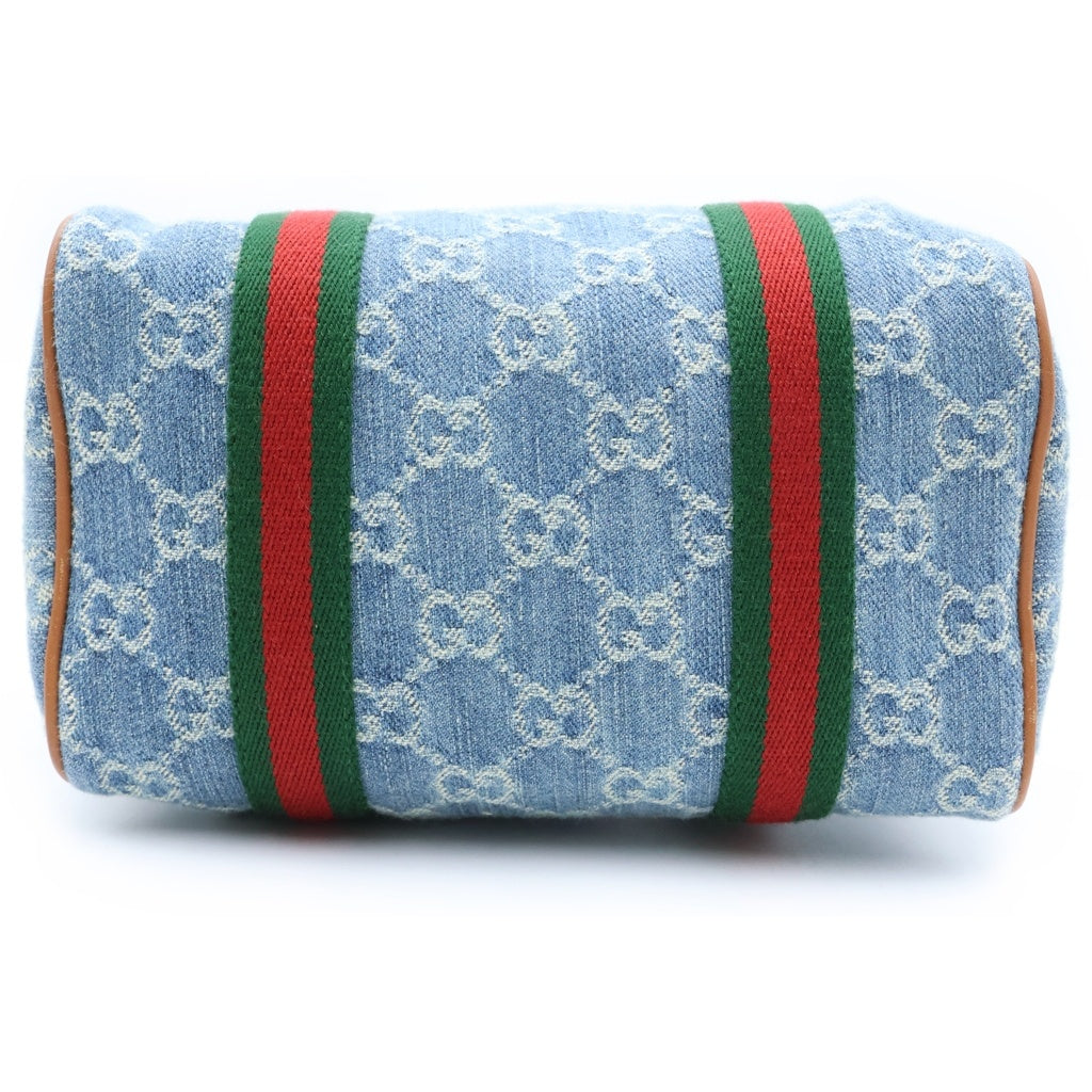 GUCCI(グッチ) オフィディア GGスプリーム ミニ ボストンバッグ 2WAYハンドバッグ ショルダーバッグ インディゴブルー レザー×デニム 859975 ゴールド金具 レディース