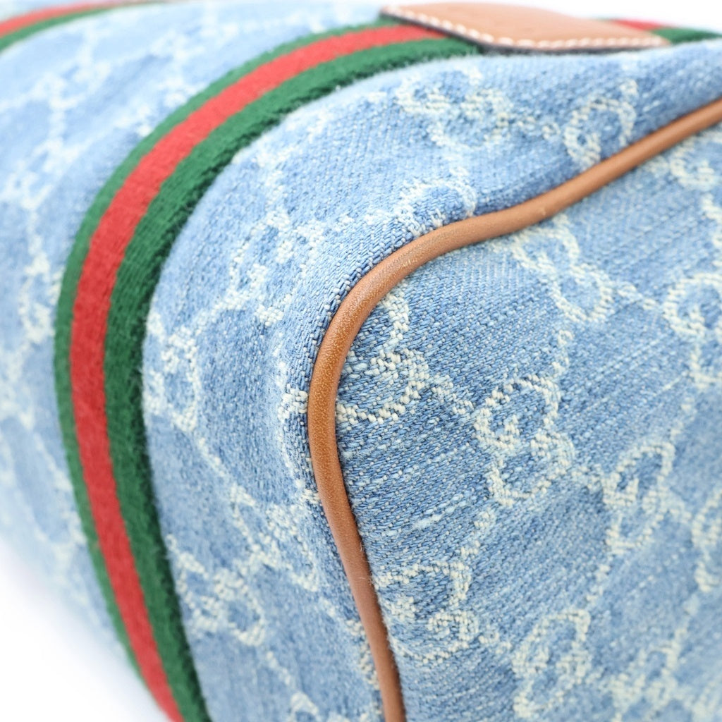 GUCCI(グッチ) オフィディア GGスプリーム ミニ ボストンバッグ 2WAYハンドバッグ ショルダーバッグ インディゴブルー レザー×デニム 859975 ゴールド金具 レディース