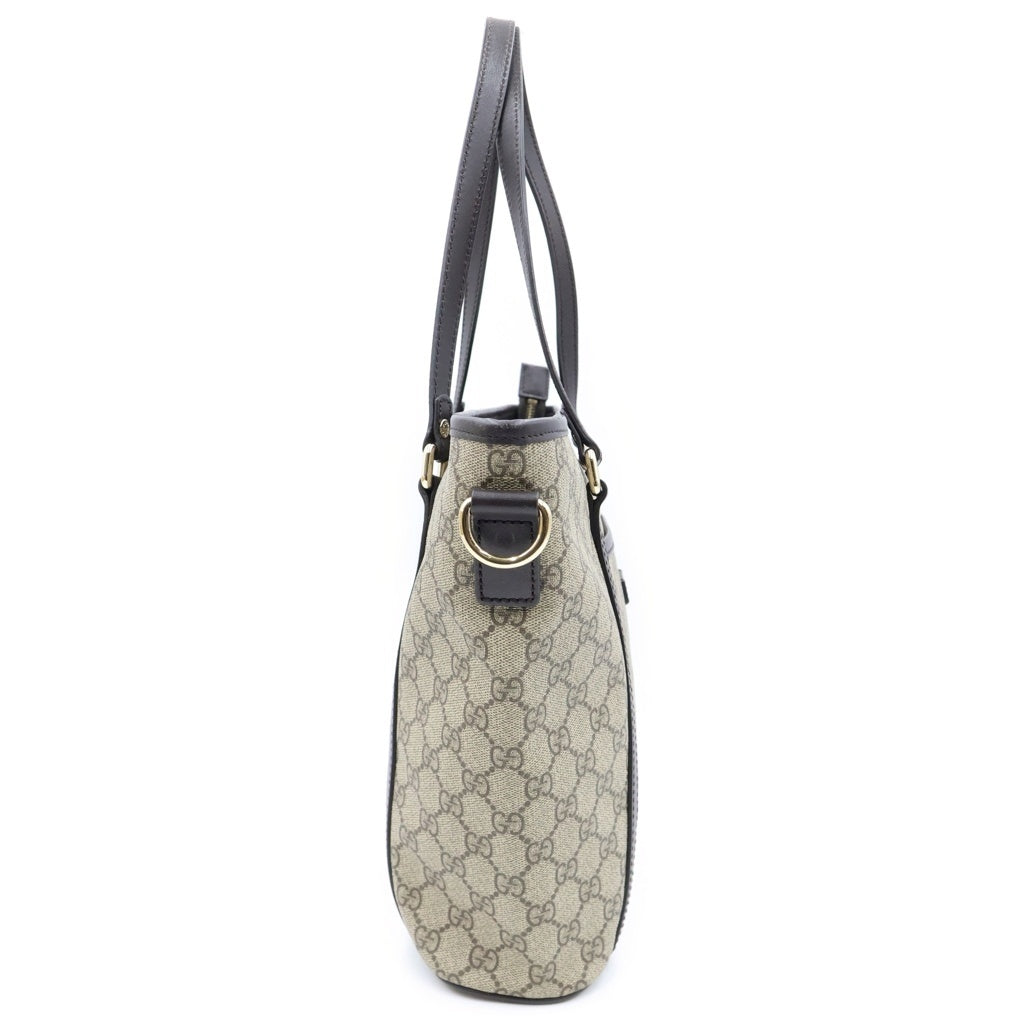 GUCCI(グッチ) GGスプリーム 2WAYバッグ トートバッグ ハンドバッグ ベージュ×ブラウン レザー×PVC 388929 ゴールド金具 レディース