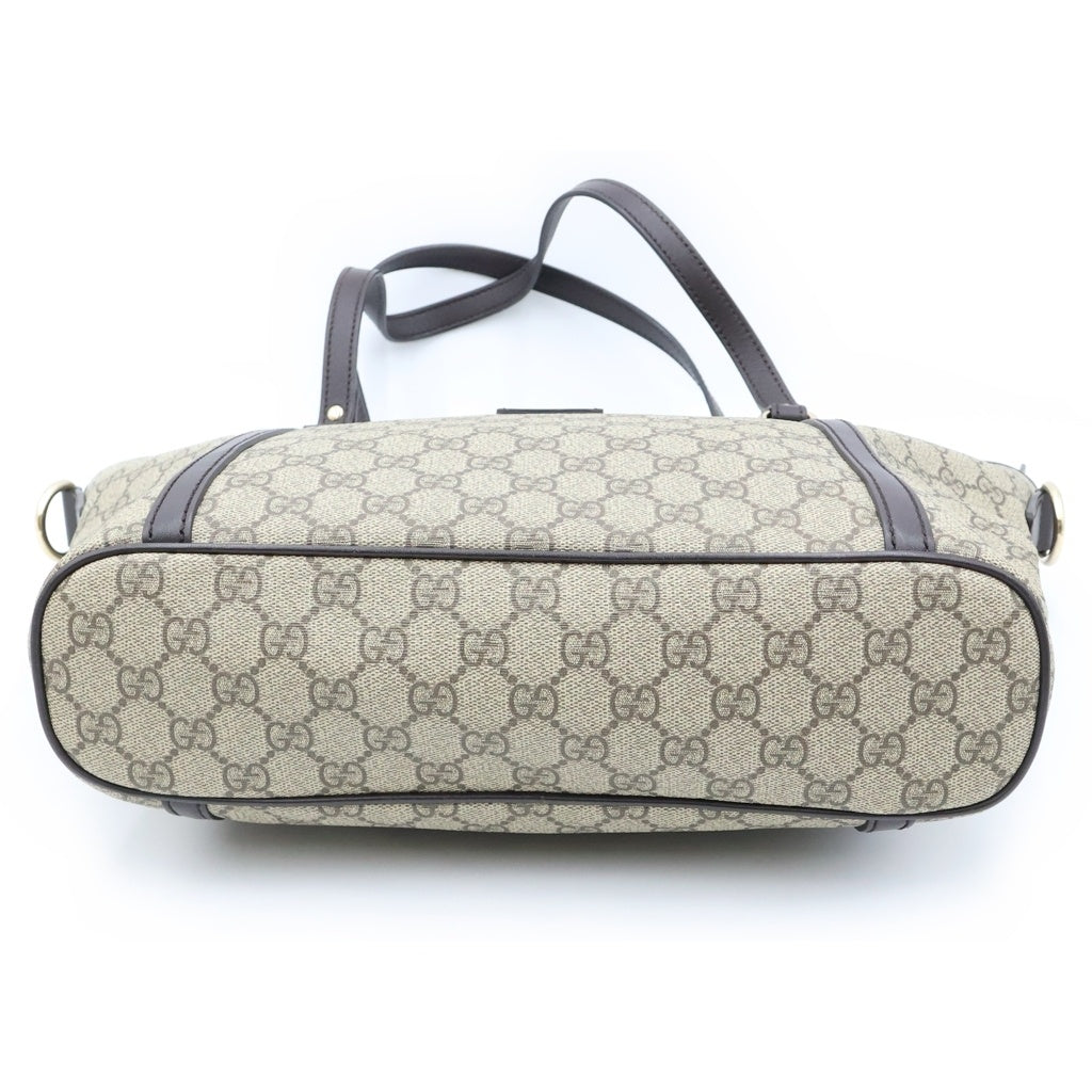 GUCCI(グッチ) GGスプリーム 2WAYバッグ トートバッグ ハンドバッグ ベージュ×ブラウン レザー×PVC 388929 ゴールド金具 レディース