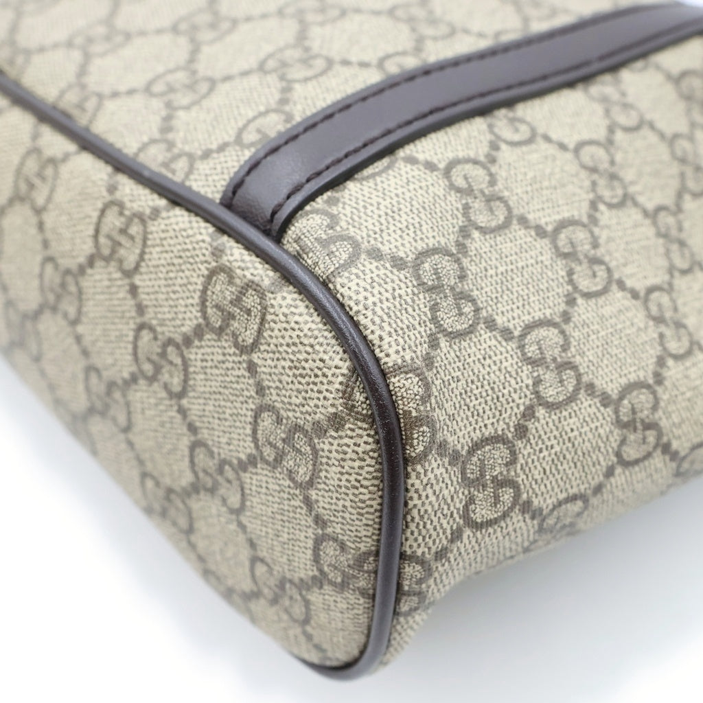 GUCCI(グッチ) GGスプリーム 2WAYバッグ トートバッグ ハンドバッグ ベージュ×ブラウン レザー×PVC 388929 ゴールド金具 レディース